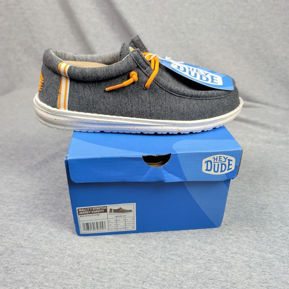 Hey Dude Wally Y Stretch Jersey Varsity Mid Grey Orange Youth Shoes 46028-021 J4